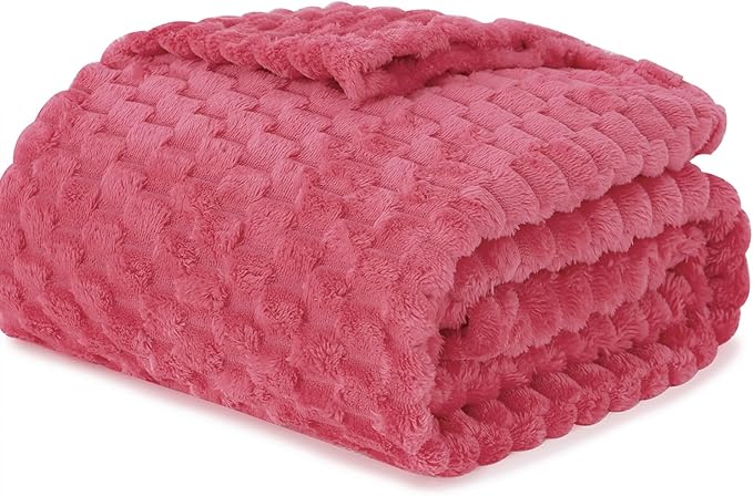Rose Pink Throw Blanket 90"×90" inches Gifts for Mom Fuzzy 3D Jacquard Decorative Flannel Fleece Super Soft Plush Cozy Blanket for Couch Sofa Chair Lightweight