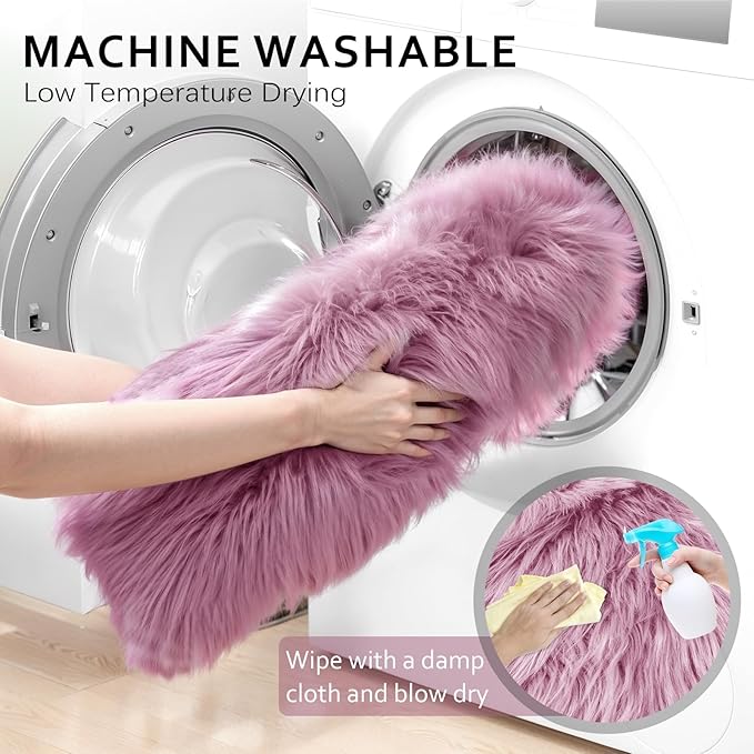 Ciicool Ultra Soft Faux Sheepskin Fur Rug Fluffy Chair Rug for Sofa Couch Seat Cushion.Shaggy Furry Small 2x4 Light Purple Bedroom Fuzzy Carpet for Living Room Kid's Room Nursery Decor
