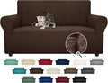 ZNSAYOTX Super Stretch Couch Cover Love Seat Sofa Covers for Living Room Dogs Pet Friendly Furniture Protector Spandex Loveseat Slipcovers with Anti Slip Foam Sticks (Coffee, Loveseat)