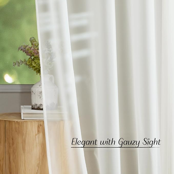 NICETOWN Beige Sheer Curtains Extra Long 135 inch Length for Large Windows, Grommet Soft and Touching Living Room Window Treatments Sweep to Floor for Villa, W54 x L135, 2 Panels