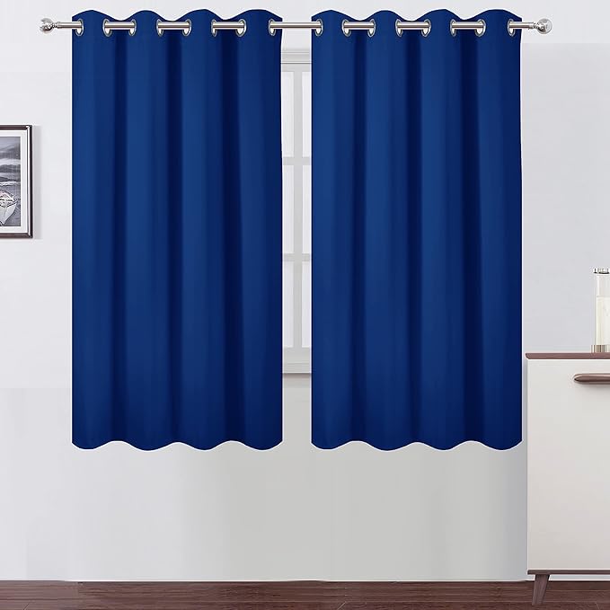 LEMOMO Blackout Curtains 52 x 63 inch/Royal Blue Curtains Set of 2 Panels/Thermal Insulated Room Darkening Bedroom Curtains