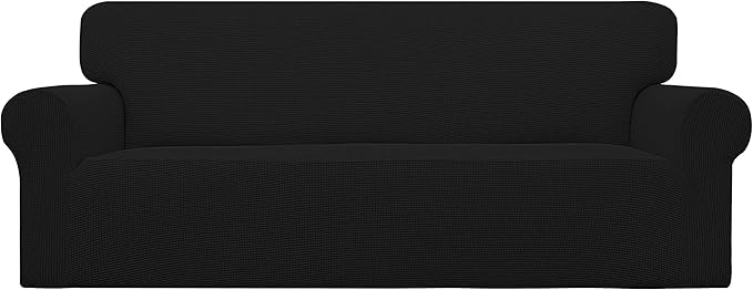 Easy-Going Stretch Oversized Sofa Slipcover 1-Piece Sofa Cover Furniture Protector Couch Soft with Elastic Bottom for Kids, Polyester Spandex Jacquard Fabric Small Checks Black
