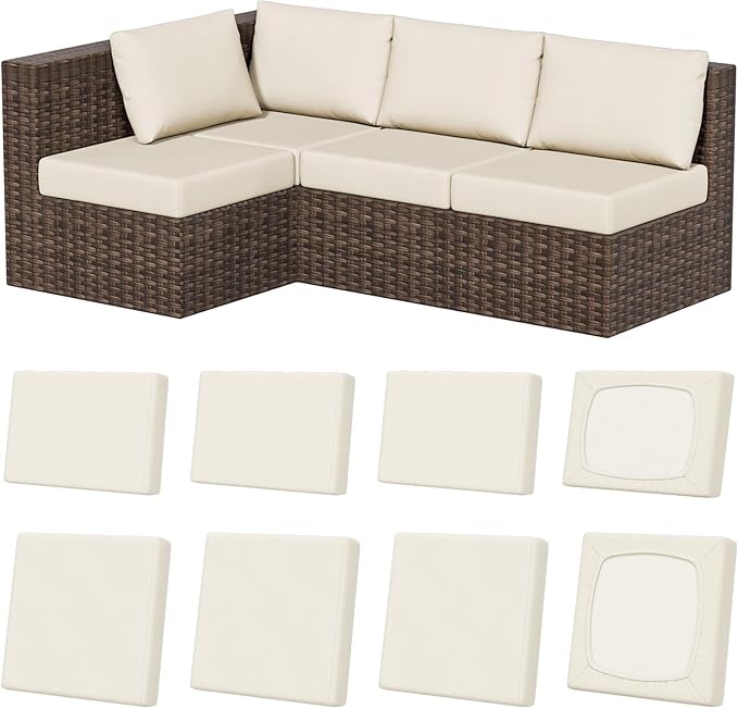 8Pcs Stretch Patio Cushion Covers, Outdoor Couch & Sofa Replacement Slipcovers for Patio Furniture Cushion Covers, Washable Reusable Furniture Protector