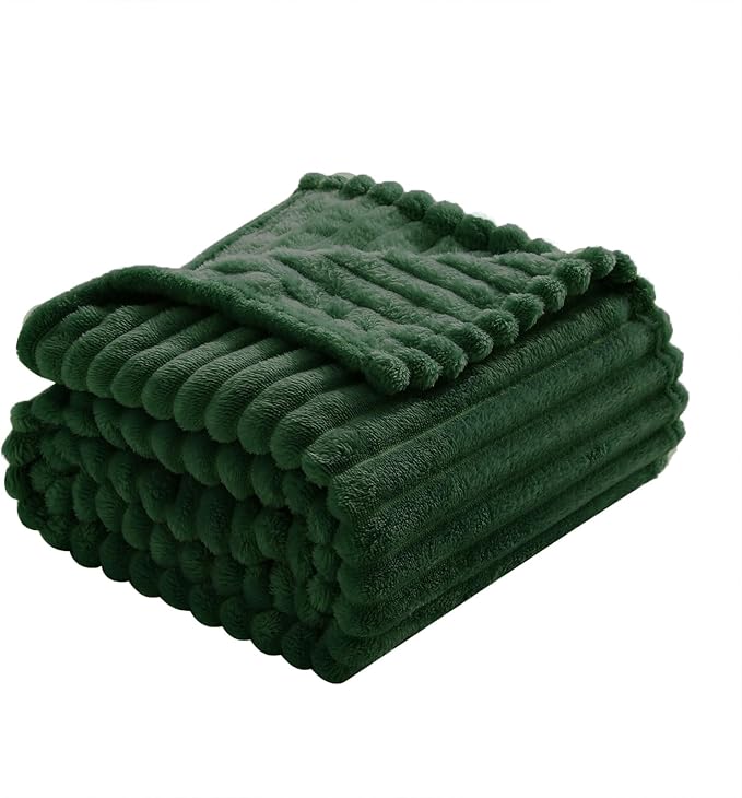 Green Fleece Throw Blanket 108”×90” for Couch Sofa Bed,Super Soft Cozy Plush Microfiber Flannel Blanket with Stripes Design Lightweight for Adults,Woman,Girls