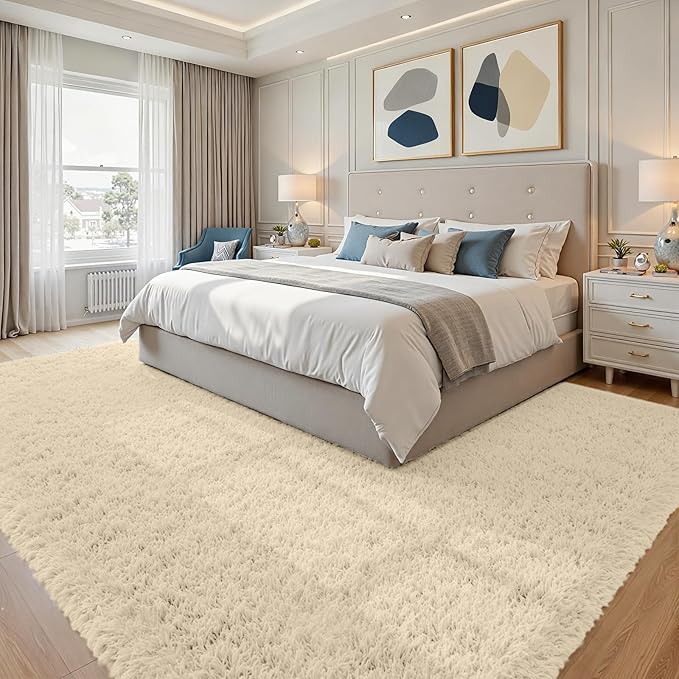 8x10 Area Rugs for Living Room Rug: Soft Fluffy Shag Beige Rugs for Bedroom, Non-Slip Large Fuzzy Plush Rug Indoor Floor Carpet for Nursery Kids Boys Girls Room, Dorms, Playroom, Modern Home Decor