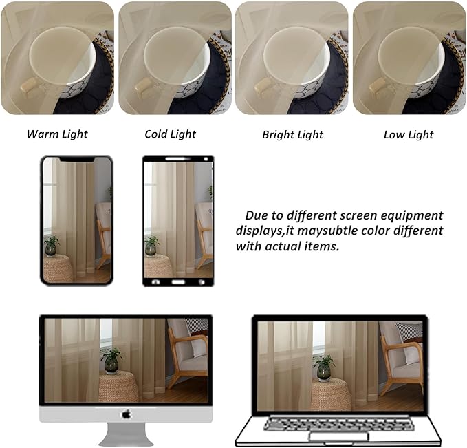 Chyhomenyc Taupe Sheer Curtains 108 Inches Long - Light Filtering Voile Extra Long Panel Drapes for Floor to Ceiling Window, Elegant Soft Living Room Curtains, Each 42Wx108L Inch, 9FT, 2 Panels