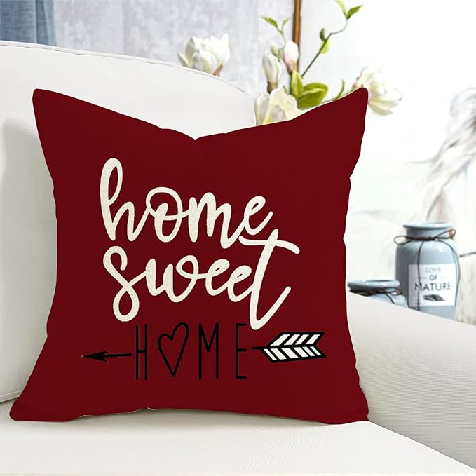 YCOLL Christmas Pillow Covers 20x20 Set of 4, Modern Sofa Throw Pillow Cover for Christmas Decor, Decorative Outdoor Linen Fabric Pillow Case for Couch Bed Car, Wine Red