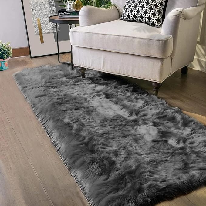 Latepis Dark Gray 2x5 Rug Runner Shaggy Machine Washable Faux Fur Rug Fluffy Shag Rugs for Living Room Bedroom Throw Rugs Room Runner