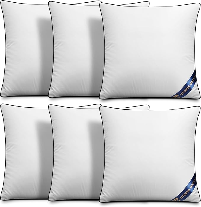 Utopia Bedding Throw Pillow Inserts (Pack of 6, White), 16 x 16 Inches Decorative Indoor Pillows for Sofa, Bed, Couch, Cushion Sham Stuffer