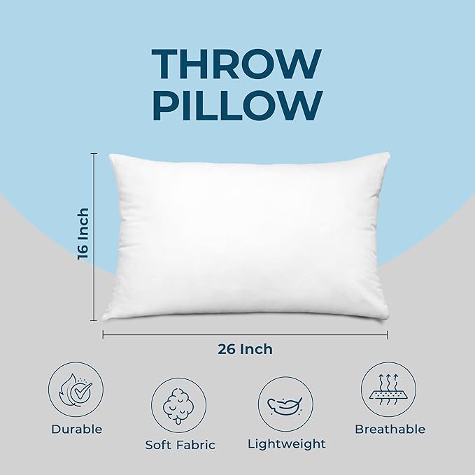 Utopia Bedding Throw Pillows (Set of 4, White) – 16 x 26 Inches Down Alternative Pillows for Bed, Sofa, and Couch - Fluffy Decorative Stuffer Pillow for Indoors & Outdoors