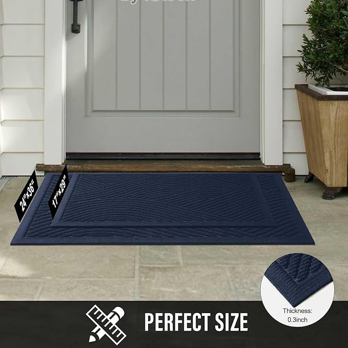 HIYARD Sturdy Front Door Mat, Absorbent Muddy Dirt Resist Welcome Door Mats Outdoor Indoor, Stain and Fade Resistant, Non-Slip Backing Entry Mat Low Profile Doormat for Entryway, 29×17, Blue