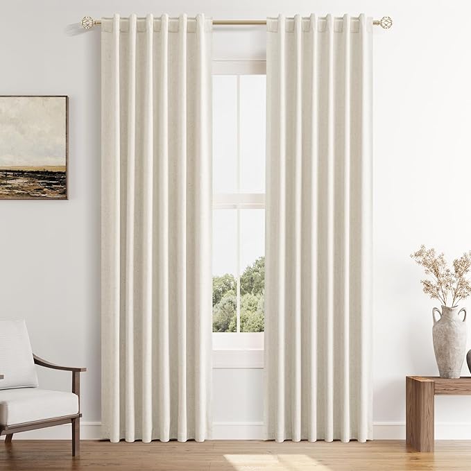 Guken 100% Blackout Linen Curtains 42 Inch Wide by 84 Inch for Living Room Bedroom Back Tab Thermal Insulated Black Out Drapes Room Darkening Window Curtains