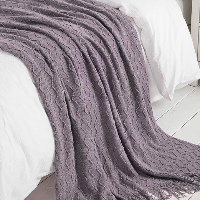 BOURINA Dark Lavender Throw Blanket 50 x90 Inches Textured Solid Soft Sofa Throw Bed Runner Knitted Decorative Blanket