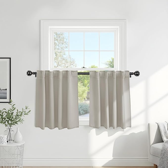 PONY DANCE Cream Draperies & Curtains - Room Darkening Back Tab Top Thermal Insulated Noise Reducing Short Curtain Panels for Kitchen Bedroom, 42 Wide x 36 Inches Long, Cream, 2 PCs
