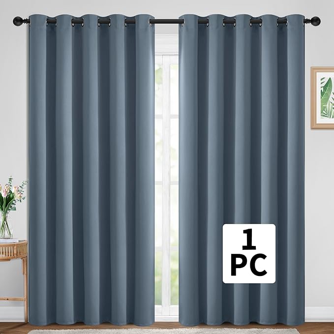 Yakamok Wide Thermal Blackout Patio Door Curtain Panel, Sliding Door Insulated Grommet Curtains, Extra Wide Curtains for Sliding Glass Door, Stone Blue, W70 x L84, 1 Panel