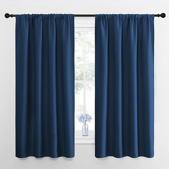 NICETOWN Window Curtains for Bedroom, Moroccan Blue, 2 Panels, W42 x L48 -Inch, Home Decoration Thermal Insulated Rod Pocket Blackout Blinds & Drapes for Small Windows
