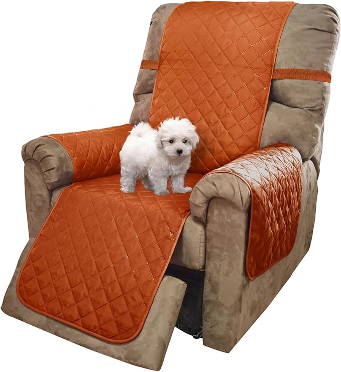 U-NICE HOME Recliner Chair Covers Reversible Quilted Water Repellent Pet Protectors with Elastic Straps (23''Recliner Small, Orange/Taupe)