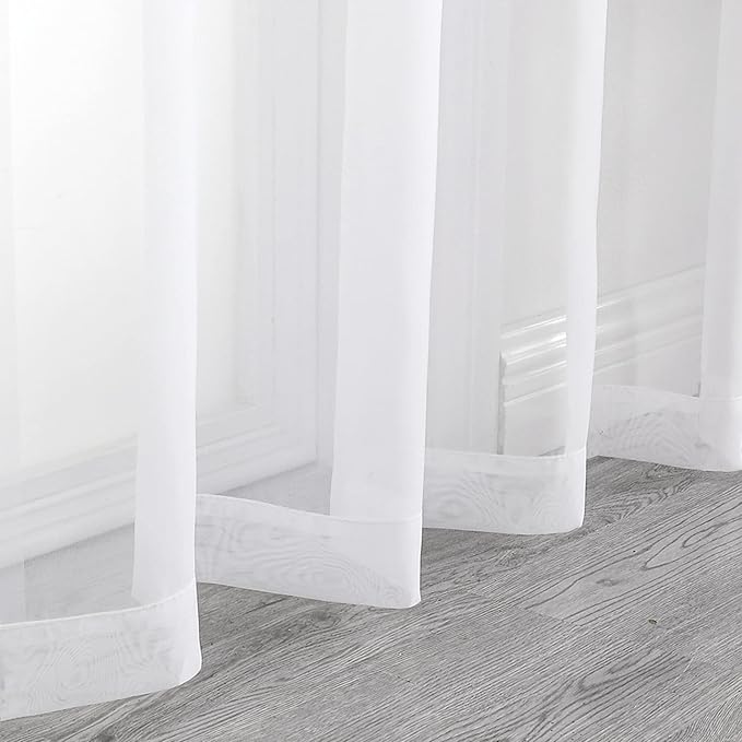 OWENIE White Sheer Curtains 68 Inch Length 2 Panels Set for Bedroom Living Room, Light Filtering Voile Sheer Curtains, Airy Rod Pocket Farmhouse Curtain, White, Each 42Wx68L inch