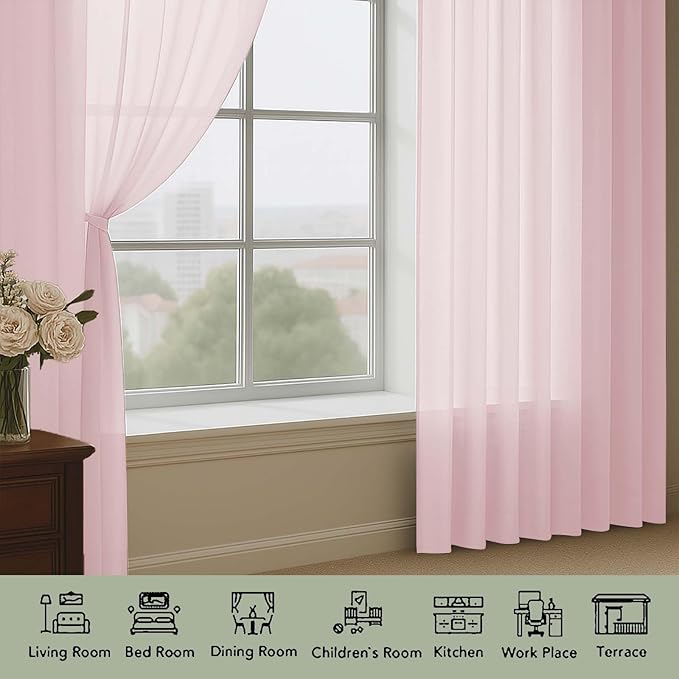 OWENIE Sheer Curtains 84 Inches Long 2 Panels Set, Sheer Blush Curtains for Living Room Bedroom 59 Inch Extra Wide, Modern Voile Filmy Rod Pocket Drapes, 2 Pcs, Each 59 W x 84L, Blush