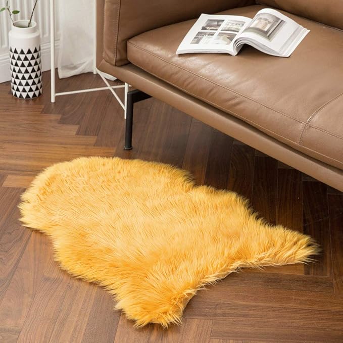 MIULEE Luxury Super Soft Fluffy Area Rug Faux Fur Sheepskin Rug Decorative Plush Shaggy Carpet for Bedside Sofa Floor Nursery Fall Decor 2 x 3 Feet, Orange Yellow