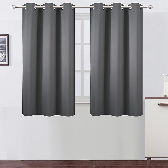 LEMOMO Grey Blackout Curtains 34 x 54 Inch Length/Set of 2 Curtain Panels/Thermal Insulated Room Darkening Blackout Curtains for Bedroom