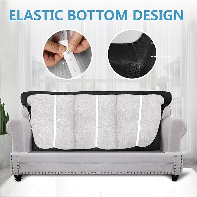 Leather Look Couch Cushion Covers Sofa Seat Slipcovers Sets Couches Furniture Protector for Sectional Armchair Loveseat Pets Kids Stretch Spandex Fabric (3 T-Cushion Sofa, Brown)