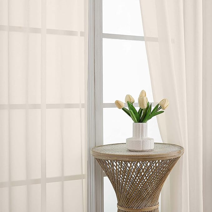 OVZME Cream Sheer Curtains 120 Inches Long 2 Panels Set, 59 Inch Extra Wide Soft Airy Lightweight Sheer Curtains for Living Room, Farmhouse Voile Filmy Rod Pocket Drapes, 59Wx120L Inches