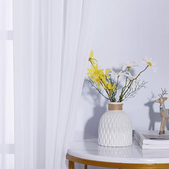 NICETOWN White Sheer Curtains 72 inches Long - Silver Eyelet Top Light Filtering Window Drapes Airy & Breathable Living Room Voile Panels for Flat/Apartment, 74" W Total 2 Pieces