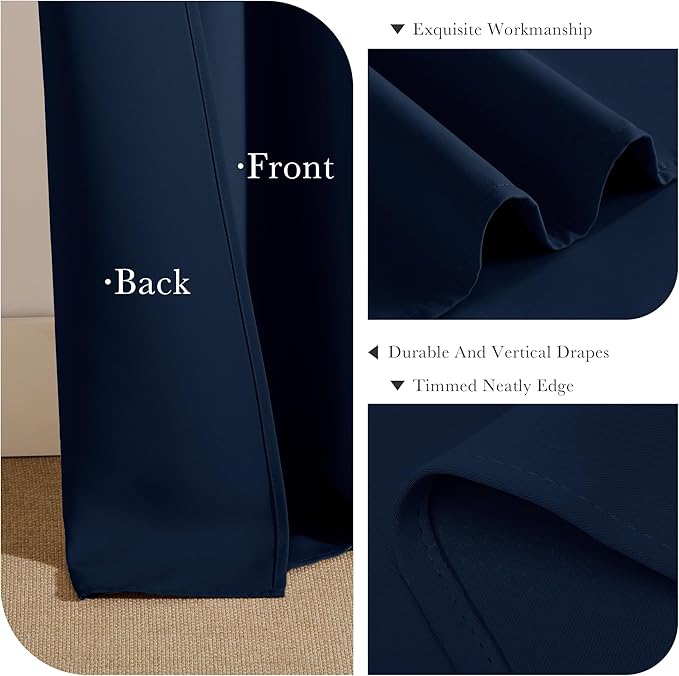 PONY DANCE Blackout Kitchen Curtains - Window Drapes Rod Pocket & Back Tab Energy Efficient Curtain Panels Home Decor for Kids' Room, 42-inch Wide by 45 Long, Navy Blue, 2 PCs