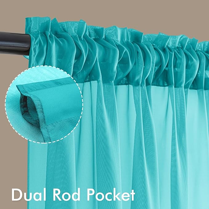 MIULEE Turquoise Sheer Curtains 90 Inches Long, 4 Panels Set, Light Filtering Rod Pocket Voile Drapes for Living Room and Bedroom, Airy Soft Fabric Window Treatments, 42 x 90 Inches