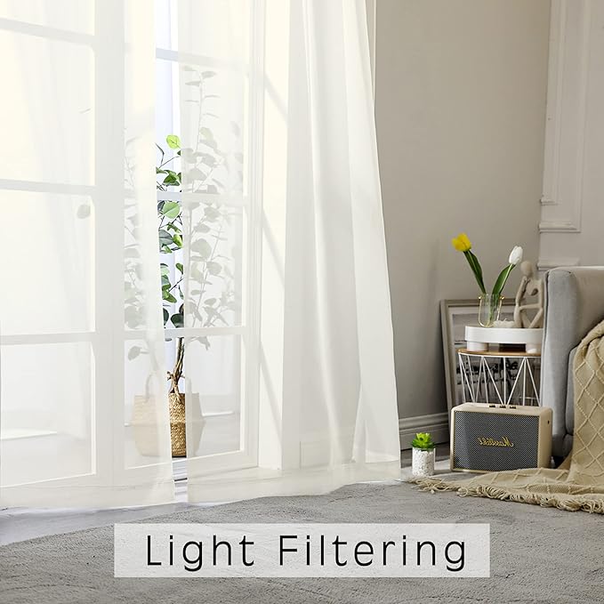 OWENIE Sheer Curtains 63 inch Length, Ivory Sheer Cutains 2 Panels Set for Bedroom/Living Room, Rod Pocket Voile Fimly Sheer Drapes, 2pcs, Each 42" W x 63" L