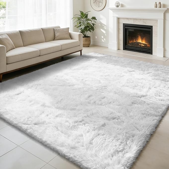 Shag Area Rug for Bedroom 5x8,White Fluffy Area Rugs for Living Room,Soft Fuzzy Rug Non-Shedding Indoor Plush Carpet for Kids Bedroom Nursery Dorm Home Decor