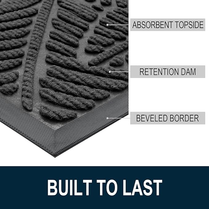 Colorxy Waterproof Doormat, Sturdy Natural Rubber Front Indoor Mat, Non Slip Low Profile Indoor Outdoor Door Mats, Stain and Fade Resistant Floor Mat, Easy Clean Patio Entry Mat, 71''x23'', Light Grey