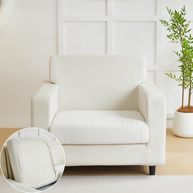 Couch Cushion Covers for Sofa Couch Covers Wear-Resistant Universal Sofa Cover Washable Stretch for Sectional Slipcovers (Texture-Cream White,Extra Large Single Seat Cover)