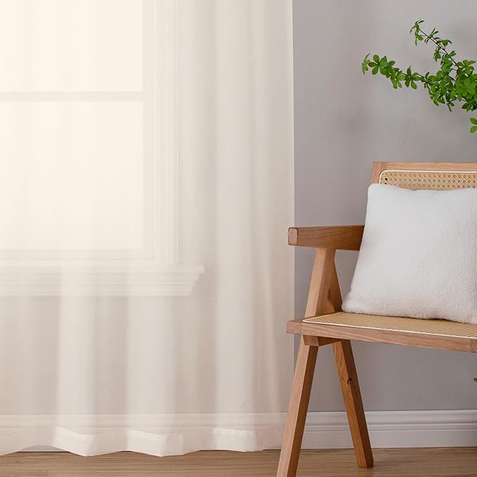Chyhomenyc Cream Sheer Curtains 54 Inch Long 2 Panels, Short Voile Sheer Drapes for Dinning Small Windows Bathroom Living Room Bedroom, Rod Pocket, 42Wx54L Inches