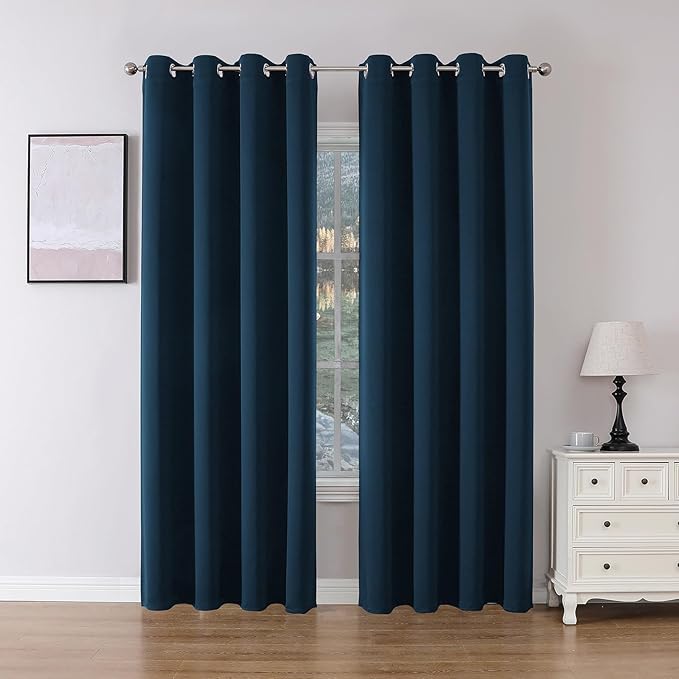 Joydeco Blackout Curtains 90 inch Long 2 Panels Set, Thermal Insulated Long Curtains & Drapes 2 Burg, Room Darkening Grommet Drapes for Bedroom Living Room Windows (Navy Blue, W52 x L90 Inch)