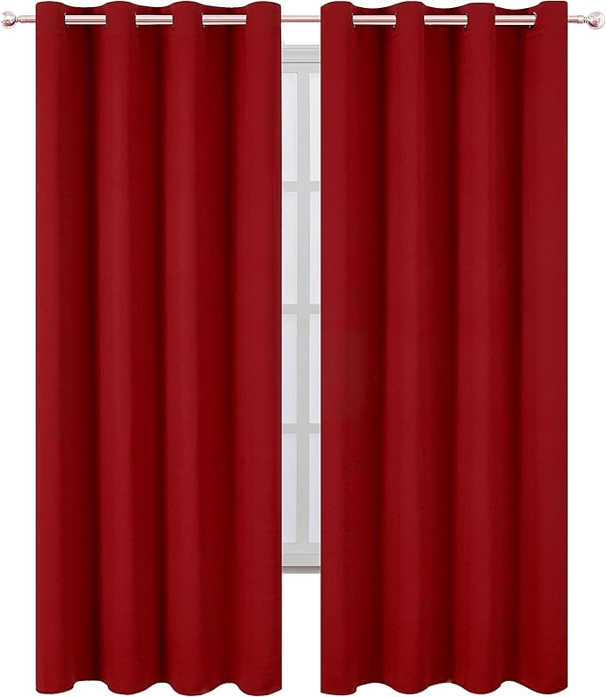 LEMOMO Red Thermal Blackout Curtains/52 x 108 Inch/Set of 2 Panels Room Darkening Curtains for Bedroom