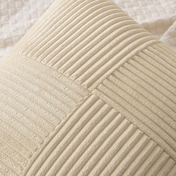 MIULEE Cream Decorative Euro Sham Pillow Covers 24x24 Inch for Bed Couch Sofa Pack of 2 Boho Neutral Farmhouse Throw Pillows Soft Cross Corduroy Patchwork Textured Cushion Cases