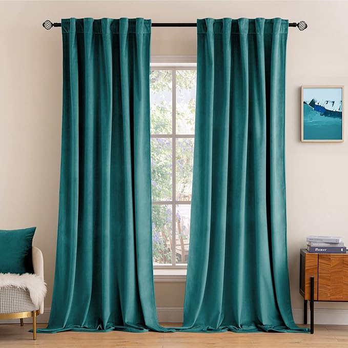 MIULEE Teal Velvet Curtains 96 inches 2 Panels - Luxury Blackout Curtains for Bedroom Living Room Thermal Insulated Super Soft Window Drapes Rod Pocket & Back Tab, W52 x L96 inches