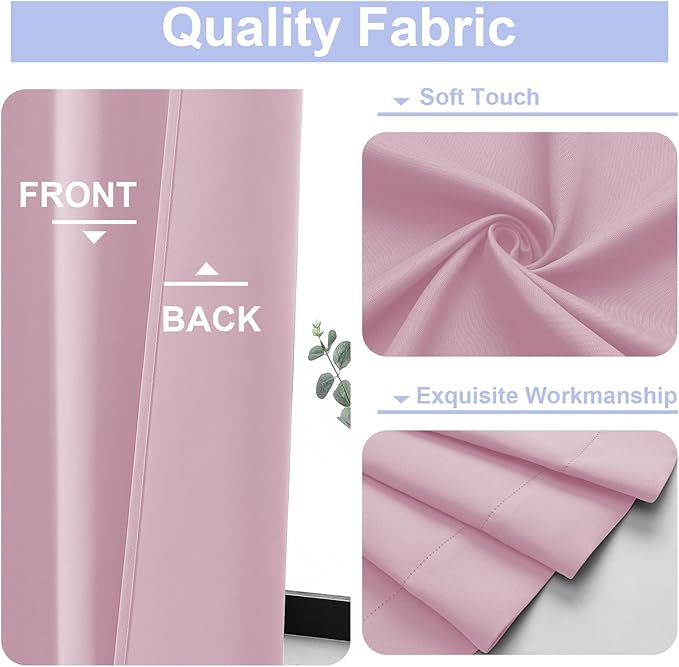 Simplebrand Ava Pink Blackout Curtains for Bedroom 63 Inch Length 2 Panels Set, Solid Thermal Insulated Energy Saving Rod Pocket Window Treatment Curtains Blackout Drapes, W40 x L63 Inch, Pink