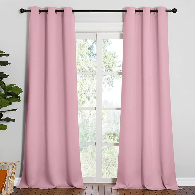 NICETOWN Patio Glass Door Blackout Curtains for Bedroom/Living Room, Privacy Panel Drapes for Dining Room and Guest Room (Crystal Pink, 42 inches Wide x 95 inches Long, 1 Pair)