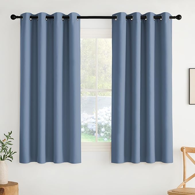 NICETOWN Room Darkening Draperies Curtains Panels, 2 Panels Stone Blue W52 x L63