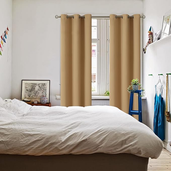 BGment Blackout Curtains for Living Room - Grommet Thermal Insulated Room Darkening Curtains for Bedroom, 2 Panels of 42 x 84 Inch, Khaki