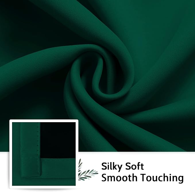 SimpleHome 100% Blackout Curtains for Bedroom,Thermal Insulated Grommet Window Drapes Room Darkening Dark Green Curtains for Living Room with Black Back,52 x 96 Inch,2 Panels