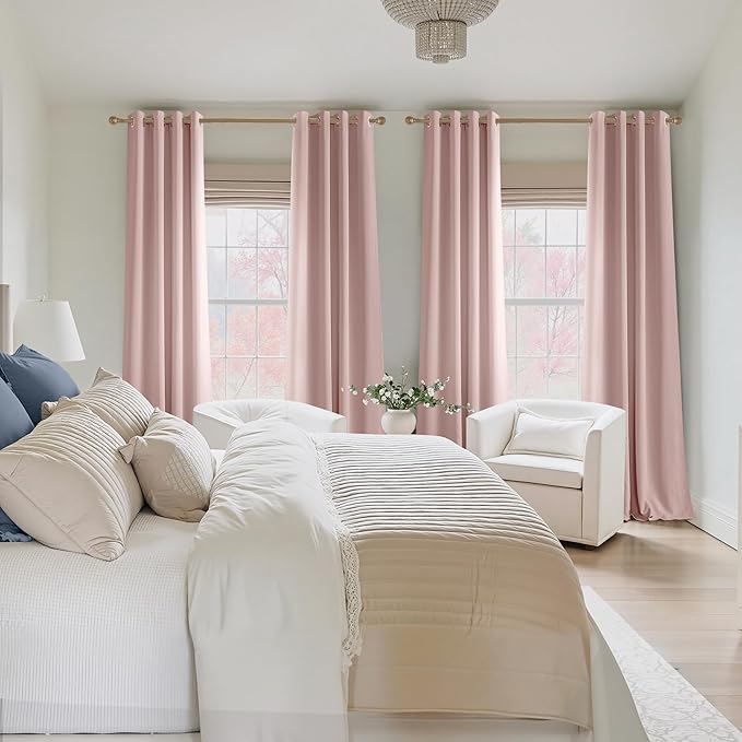 NICETOWN Room Darkening Draperies Curtains Panels, 2 Panels Blush Pink W52 x L84