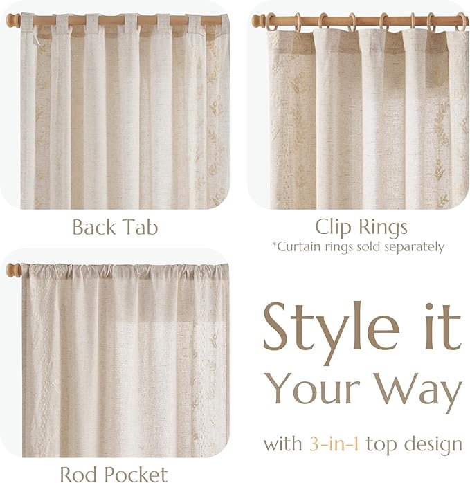 jinchan Belrose Linen Curtains for Bedroom Floral Curtains 84 Inch Length Linen Blend Ivory Embroidered Drapes Farmhouse Flower Patterned Drapes for Living Room Window Treatments Set 2 Panels