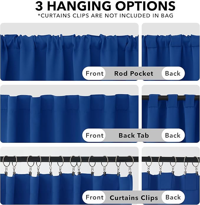 Deconovo Solid Rod Pocket Curtains Room Darkening Curtains Blackout Thermal Insulated Curtains for Patio Door 52Wx95L Inch Royal Blue Set of 2