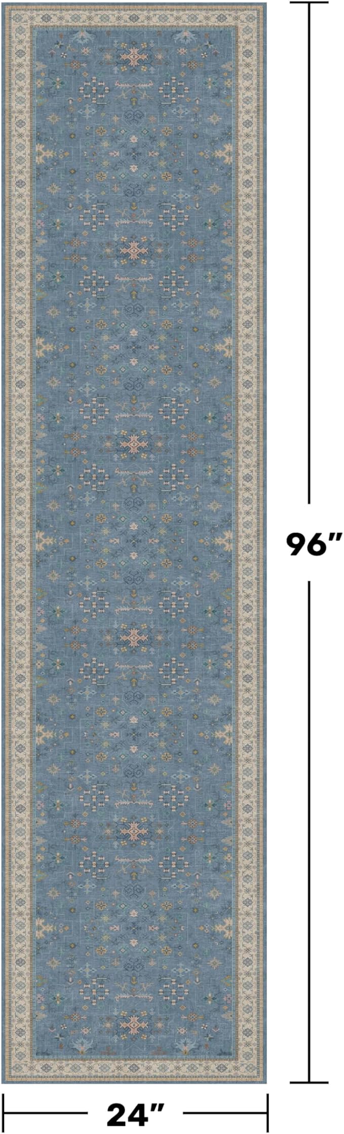 Hazo Haus Light Blue 2x8 Long Washable Runner for Hallway - Boho Non Slip Door Mats Indoor Entrance, Vintage Floral Runner Rugs for Kitchen Non Skid, Low Pile & Soft Indoor Décor