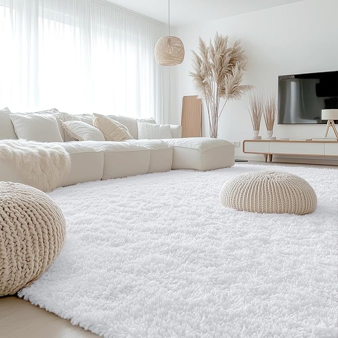 OLANLY 10x12 Machine Washable Large Area Rugs for Living Room, Bedroom, Soft Fluffy Shaggy Bedside Rug, Indoor Floor Carpet for Kids Girls and Boys, Dorms, Nursery, Home Decor Aesthetic, White