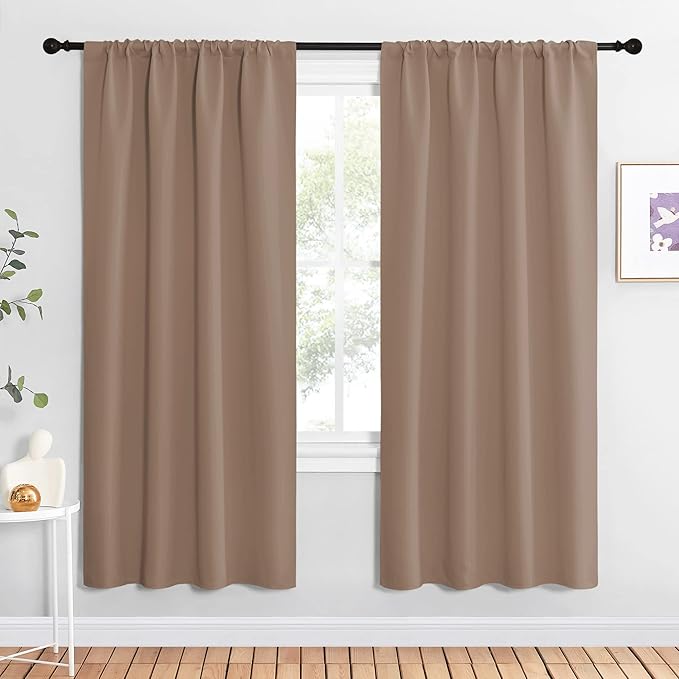 NICETOWN Kids Blackout Curtain Panels - Window Treatment Thermal Insulated Rod Pocket Blackout Drapes for Bedroom (Set of 2, 42 by 72 Inch, Cappuccino)